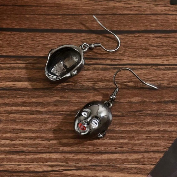 Any 4/$25! Gunmetal Doll Face Drop Earrings - Picture 5 of 8